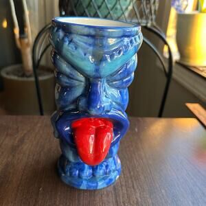 Tiki's Bar And Grill Cobalt Blue Hand Painted Mug 2012 Sebastian